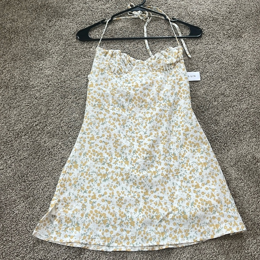 PacSun Cream Yellow Floral Halter Mini Dress